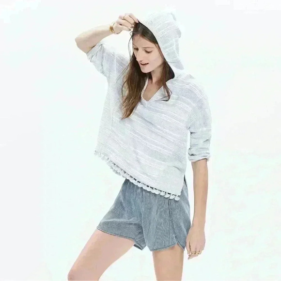 Madewell Short-Sleeve Fringe Hoodie Sweater XS - Picture 10 of 11